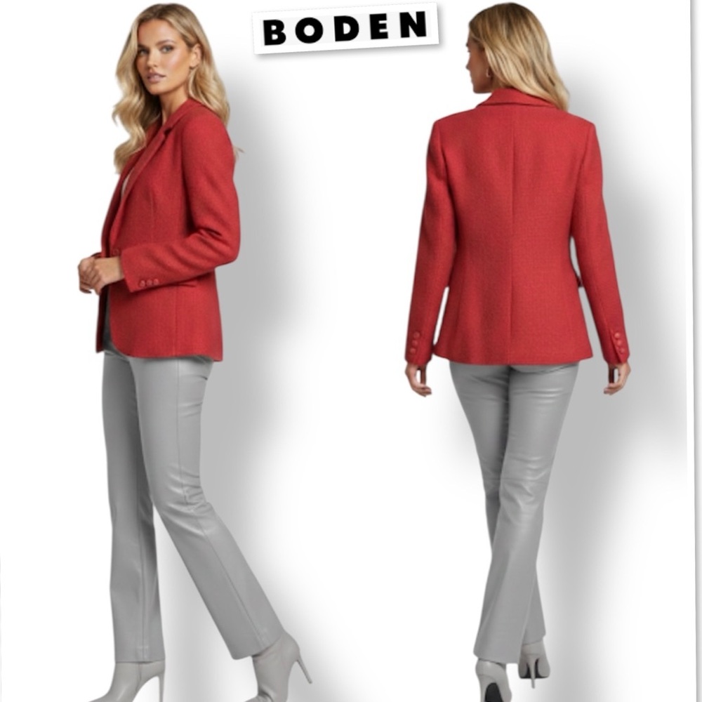 BODEN Wool Tweed Double Breasted Tailored Blazer Jacket In Ferrari Red Size 6R